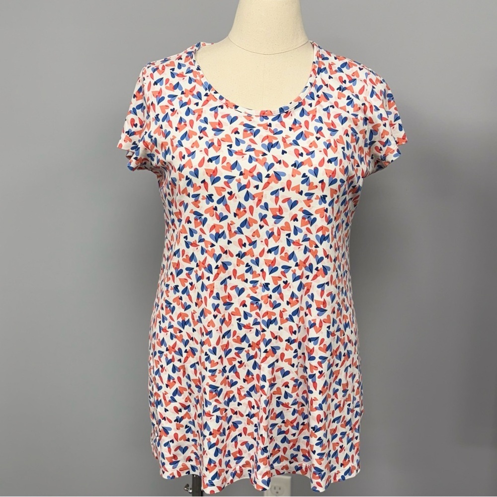 Lands End Tunic Top Short Sleeve Size L 14/16 Soft Jersey Knit Heart Valentines